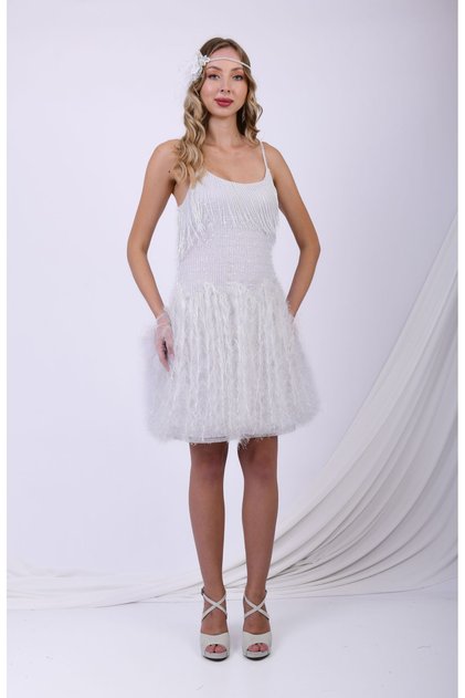 Heaven - Hand Embroidered Dress with Jewelled Tassels