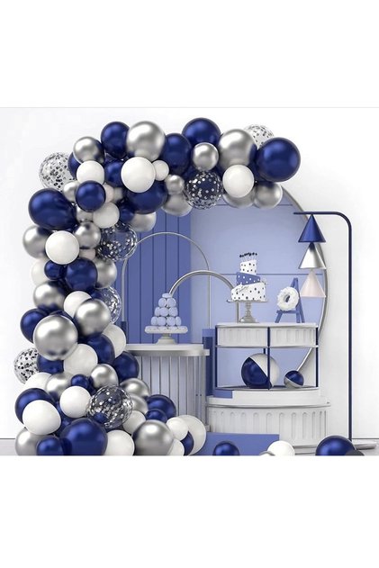 Midnight Blue White Silver Chrome Sequin Transparent Balloon Chain Set of 100