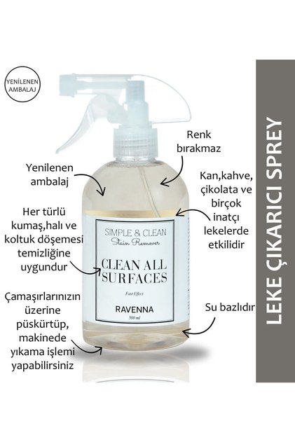 Simple&clean Ultra Güçlü Çok Amaçlı Temizleyici Sprey 500 ml (Ayakkabı,tekstil, halı,mutfak ,banyo)