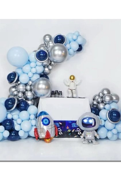 Navy Blue Silver Balloon Chain Set 100 Space Concept