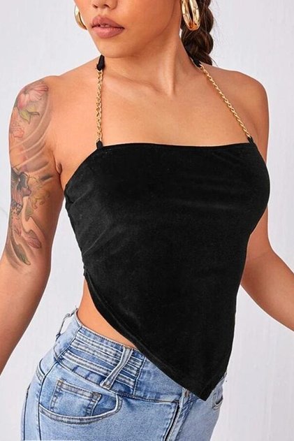 1631 Chain Detailed Velvet Blouse