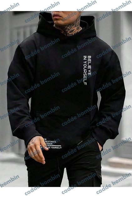 Men's Black Believe Printed Oversize Hoodie