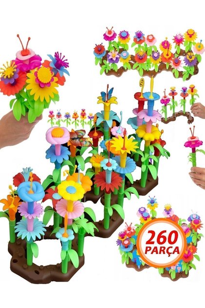 260 Parça Bahçe Çiçek Yapım Seti Yapı Blokları Yapboz Bul Tak Puzzle Eğitici Oyuncak Çiçek Bahçesi