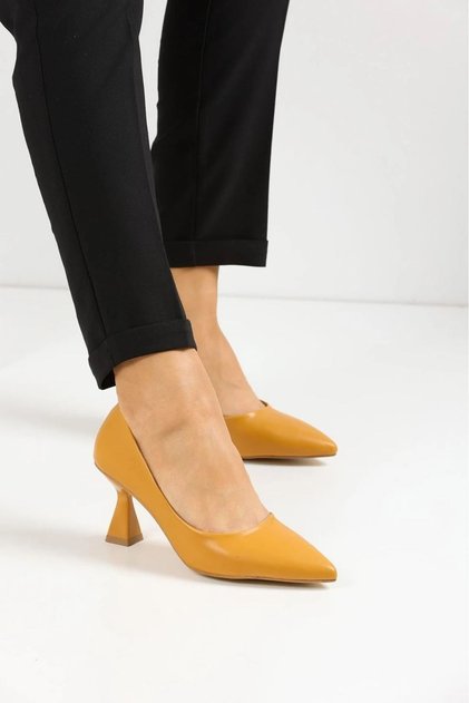 Kadın Bena Hardal Cilt Şampanya Topuk Stiletto