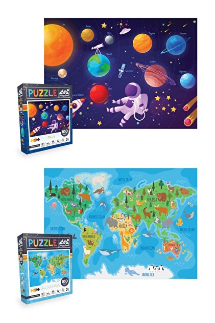 Neverland 2'li Çocuk Yapboz - 100 Parça Gezegenler Ve 100 Parça