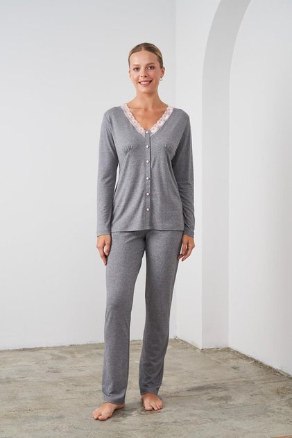 24524 Kadın Düğmeli Pijama Takım