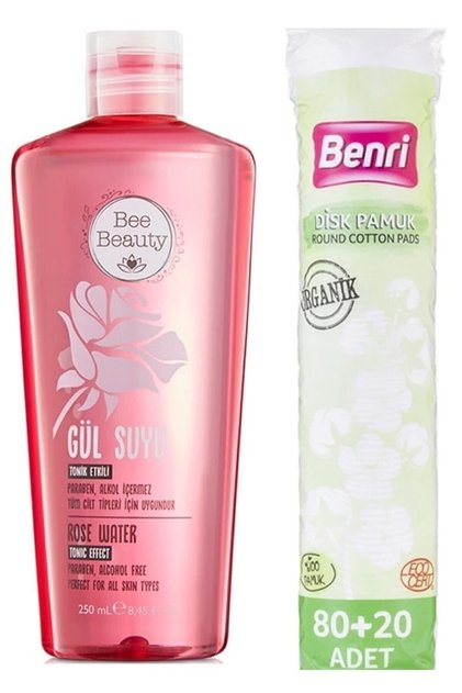 Rose Water with Tonic Effect 250ml and Organic Makeup Remover Cotton 100 Pieces