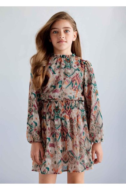 Winter Girl's Printed Dress - Brown