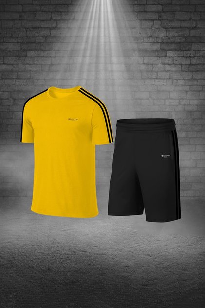 Over Size Men's Yellow Dri-Fit Pocket Unprinted Comfortable T-Shirt Shorts Bottom Top Two-Piece Set (4XL -10X