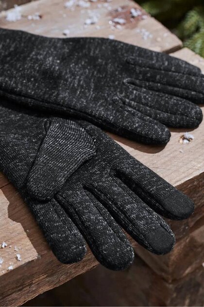 Men Knitted Fleece Gloves, Dark Grey