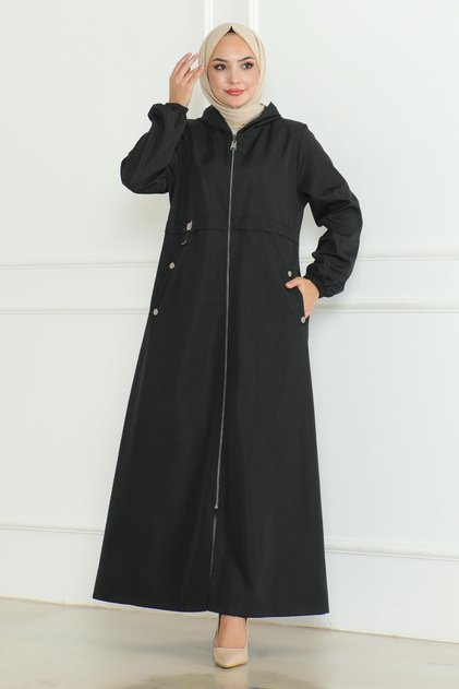 Coat with Zipper and Coat of Arms Black 19217