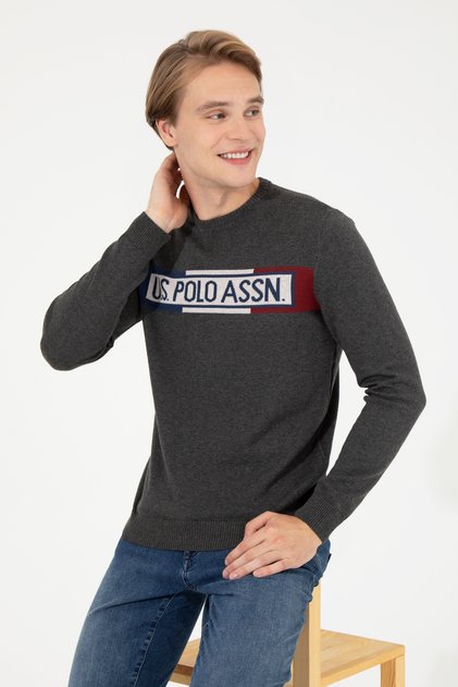 Men's Anthracite Melange Crew Neck Knitwear Sweater 50253972 -Vr081