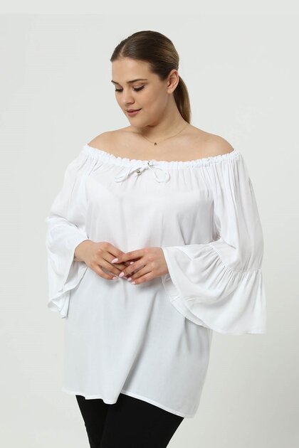 Volancol Large Size Tunic with Elastic Collar White