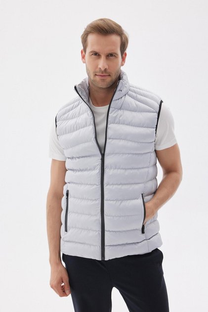 Stand Collar Slim Fit Men's Gray Casual Vest