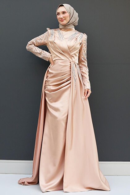 GZ AGYM Asian Gold Hijab Evening Dress- Trendyol GZ AGYM Asian Gold Hijab Evening Dress- Trendyol