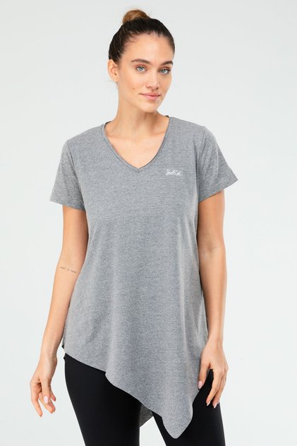Light Gray Regular Cotton V-Neck Short Sleeve Women's T-Shirt Sf03881