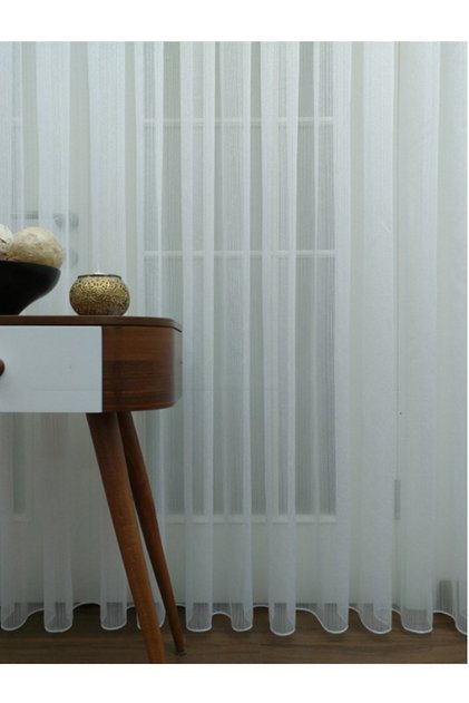 Thin Striped Simple Design Frequently Pleated Tulle Curtain
