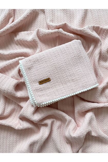 Cunda Series Knitted Pattern 100% Cotton Baby Pique Blanket Soft Pink // 110x100 Cm