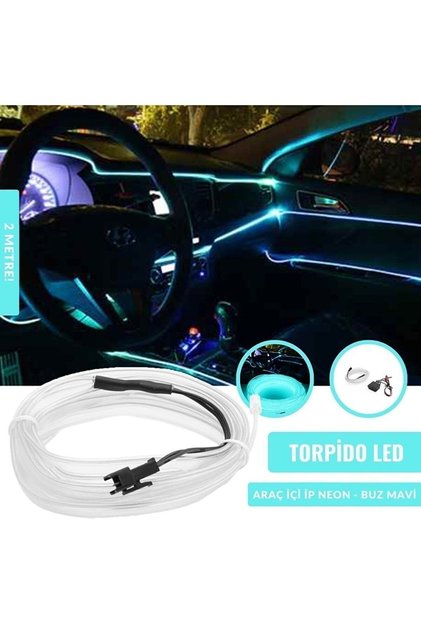 Araç İçi Neon Ledi Ip Led Torpido Ledi 2 Metre Neon Led Buz Mavi