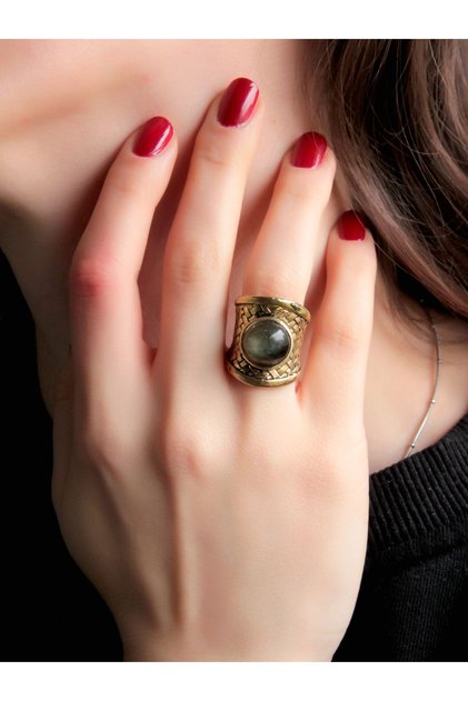 Natural Stone Labrdorit Natural Stone Straw Model Adjustable Women's Natural Stone Ring