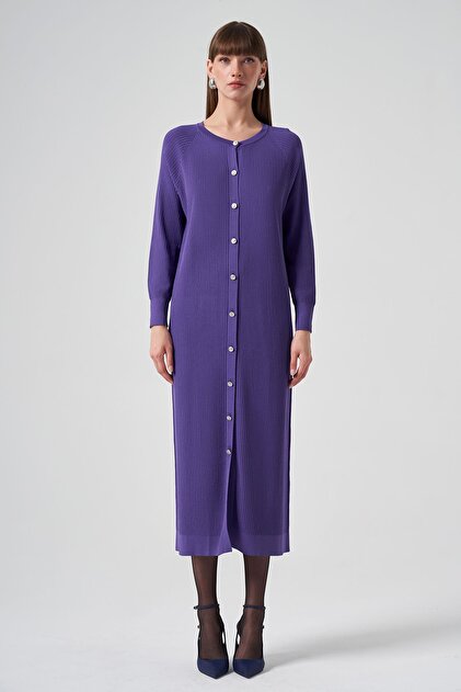 Nuss Merserize Çizgi Detay Uzun Hırka 1110 Lila - Fiyatı, Yorumları