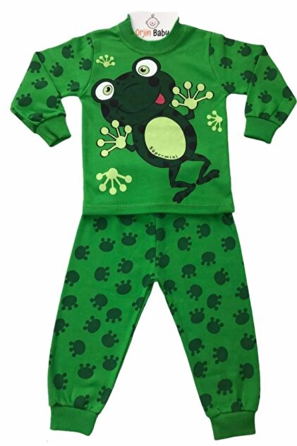 Orjin Baby Children's Green Pajama Set Frog Printed 1-2-3 Years