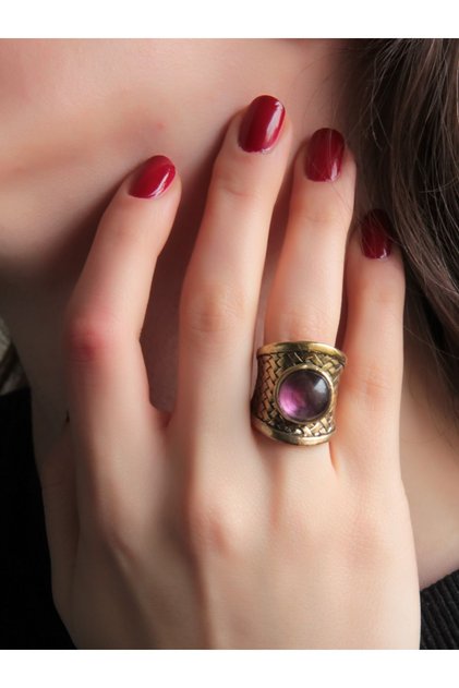 Natural Stone Amethyst Natural Stone Straw Model Adjustable Women's Natural Stone Ring