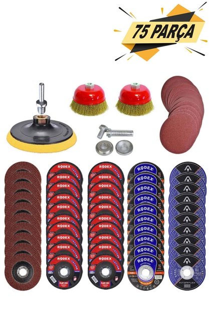 75 Parça Avuç Içi Spiral Taşlama 115 Mm Cırt Zımpara Ahşap Flap Inox Metal Kesici Kesme Diski Seti