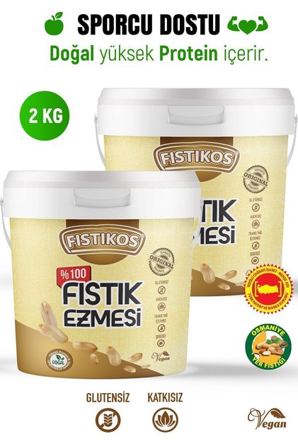 Fıstık Ezmesi 2 Li %100 Şekersiz Yer Fıstığı Ezmesi 2000 G