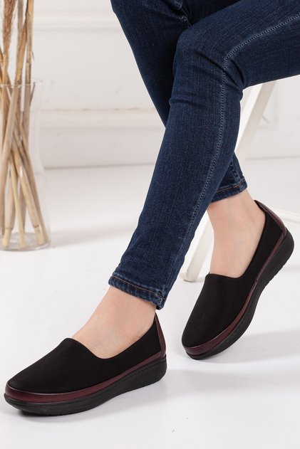 Genuine Leather Stretch Claret Red Large Size Women's Shoes Daily