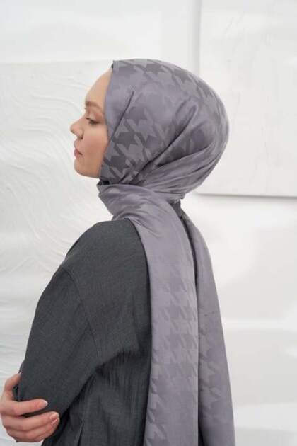 Jacquard Shawl - Houndstooth Pattern - Smoked