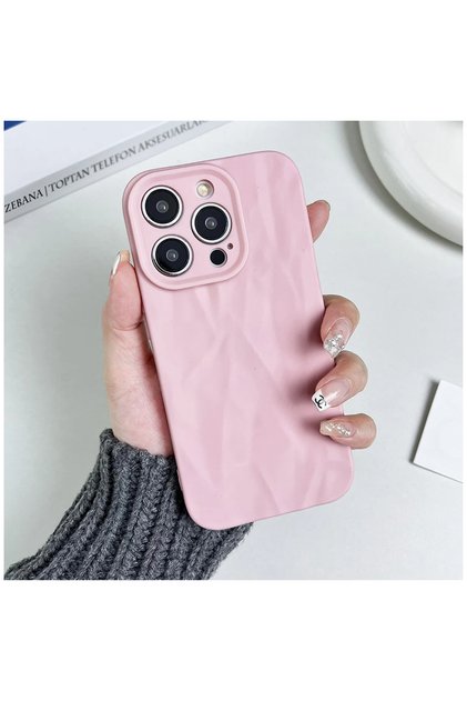 Apple iPhone 14 Pro Max Compatible Case Wrinkled Detailed Silicone Case Pink