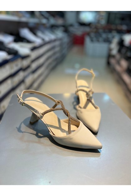 Serrace Material Embellished -Heeled Elegant Shoes with Rhinestones