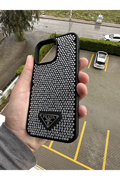 casehometr İphone 15promax uyumlu Prada Taşlı Siyah Silikon Kılıf