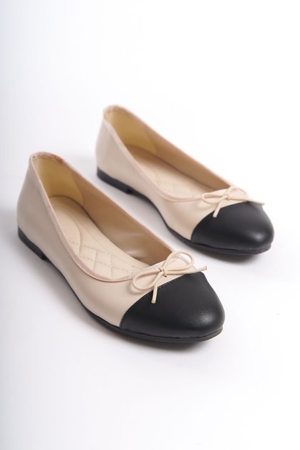 Lona Beige & Black Women's Ballerinas