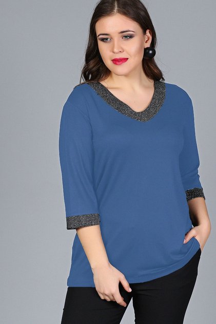 Plus Size Glittery Blouse with Collar Sleeves