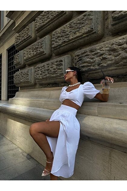 white balloon sleeve gathered skirt midi shirt dress White Petite Cotton Puff Sleeve Woven Midi Shirt Dress With Dropped Waist Detail