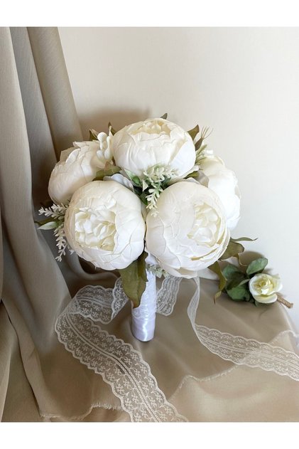 Kırık Beyaz Şakayık Nikah Düğün Gelin Buketi