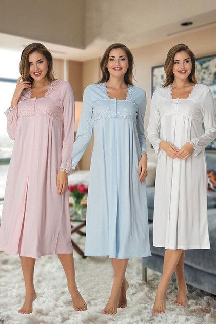 Γυναικείο Σετ Νυχτικό εγκυμοσύνης Pink Effortt 7013 με δαντέλα με λεπτομέρειες