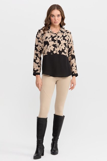 Women's Two Color Floral Shirt Black