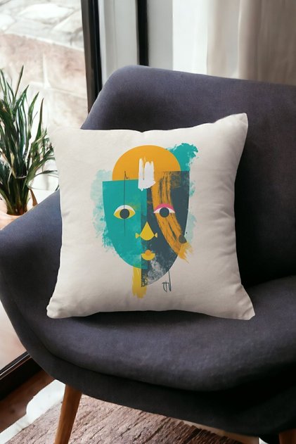 Velvet 43x43 Cm Throw Pillow Case Decorative Soft Living Room Abstract Face