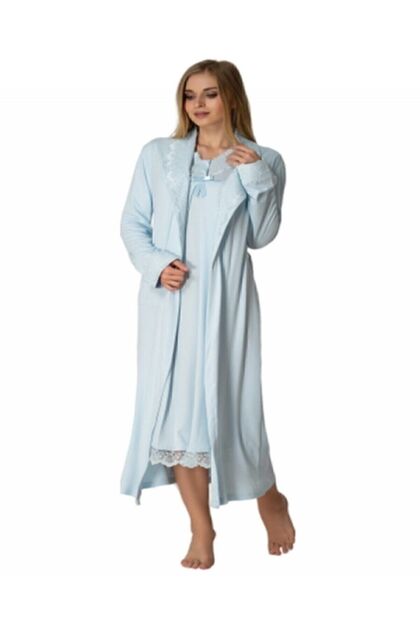 Women's Blue Maternity Nightgown and Dressing Gown