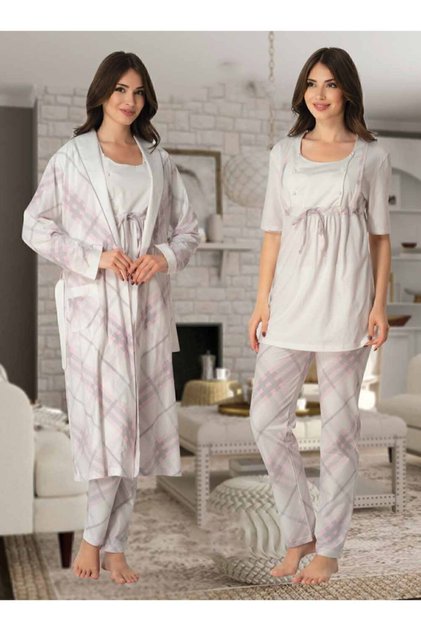 Mayss Collections 8044 Pink Pajama Set with Easy Breastfeeding Feature and Dressing Gown