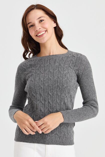 Women's Crew Neck Front Loose Wool Sweater Smoked