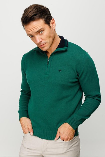 Men's Zipper Collar Classic Wool Sweater Ö.başı