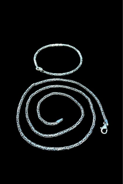 925 Ayar Gümüş 2 Li Set 2,5 Mm Kral Zincir Erkek Kolye Bileklik (ÖZEL KUTULU)