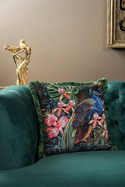 Luxury Velvet 43X43 cm Cushion Cover Decorative Soft Living Room Avant-Garde Fringed Green Black