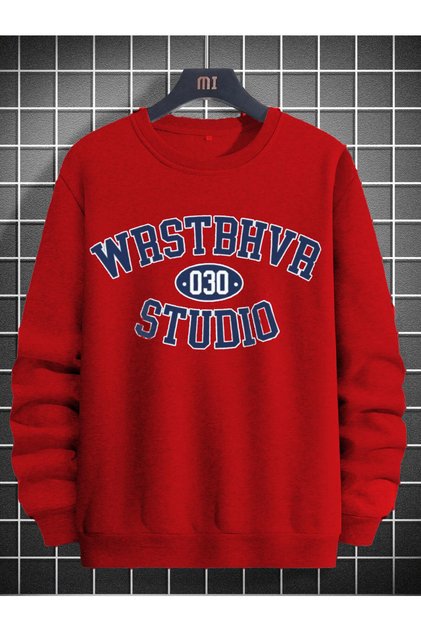 Unisex Bisiklet Yaka Gri Baskılı Oversize Sweatshirt