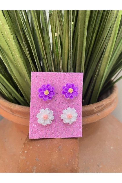 2 Pairs Flower Model2 Clip Non-Perforated Compression Girl's Earrings