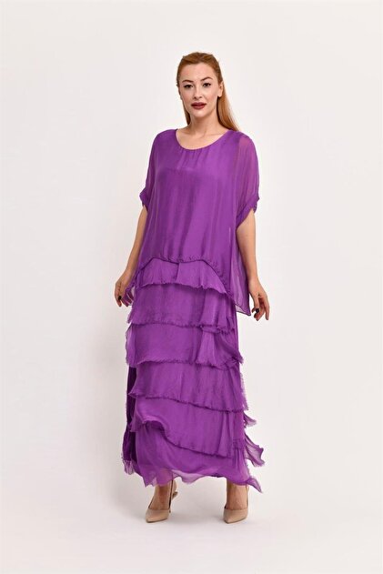 Bohem Stil Italian Size 2 Thin Looking Half Sleeve Layered Silk Dress- Trendyol Bohem Stil Italian Size 2 Thin Looking Half Sleeve Layered Silk Dress- Trendyol